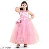 Rose pink embroidered net dress for girls (1-2 years), Indian party wear