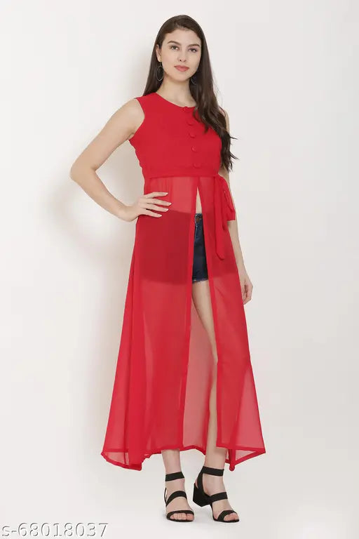Women's georgette sleeveless kurti, solid-colored multipack from India