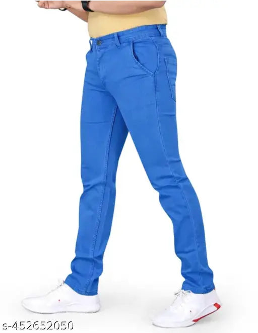 Sky blue men's colorful pent denim jeans, best quality denim for fashionable casual wear