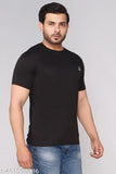 Aema black cotton blend lycra t-shirt for men, half sleeve, stretchable and round neck
