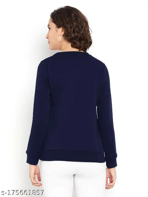 Blue Positive fleece print pullover sweatshirt for women, trendy style from eddlees