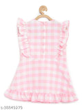 Pure cotton pink check dress with attached waist bows, sleeveless, 2-3 Years size, Indian craftsmanship highlighted