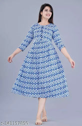 New printed rayon Gaither gown, three-quarter sleeve, vibrant print design, women's fashion