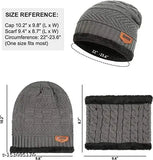 Grey woolen cap set (2 free size) - Warm head, ear, face & neck accessory for women. Solid pattern, ideal for indoor/outdoor activities. Handcrafted in India
