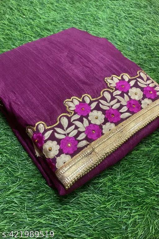 Vichitra Silk Petite Saree in Malty Tones, free size with embellished separate blouse