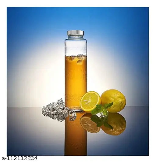 Clear glass water bottle (750ml) for fridge, ideal for single use