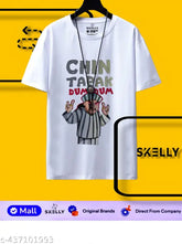 White Skelly-printed micropolyester 160 GSM casual wear t-shirt for men, soft & light feel fabric