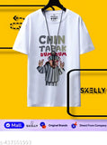 White Skelly-printed micropolyester casual wear t-shirt for men, 160 GSM, permanent print, soft & light feel fabric