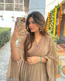 Solid Georgette Chiku gown, traditional attire with three-quarter sleeves, Indian origin