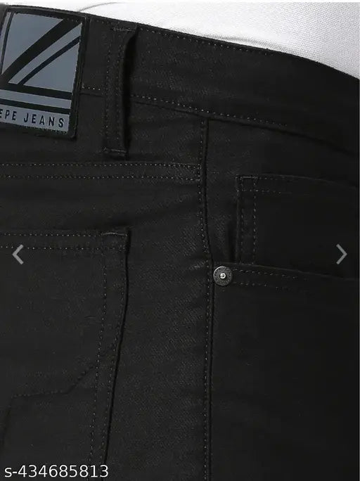 Solid cotton men's teddy bear jeans, stylish casual wear in sizes 28, 30, and 32, made in India