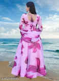Modern Floral Pink Georgette Gown, elegant printed net for women's party wear