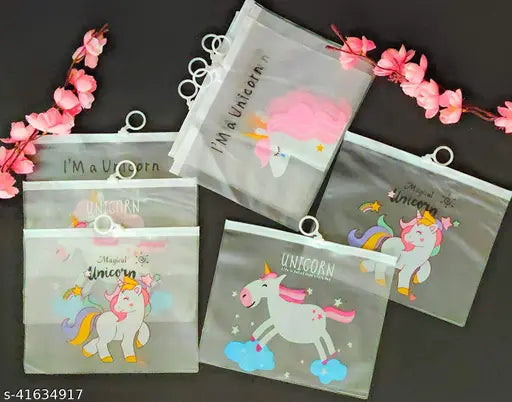 Acrylic printed net unicorn pouches, trendy alluring women's accessories - Indian origin