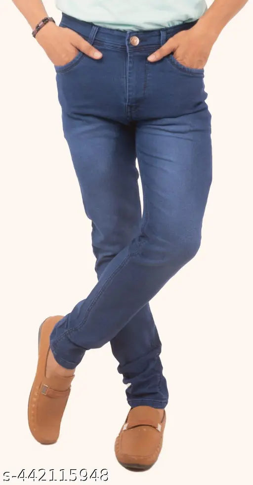 Denim slim fit casual jeans for men - solid, quality denim pants from India (26", 28", 30", 32", 34", 36", 40" waist sizes available)