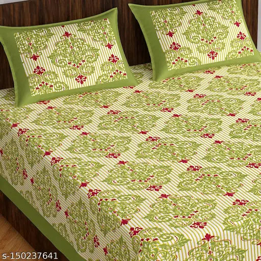 Cotton ethnic motif flat sheets, 180 thread count, perfect for summer