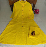 Women's cotton kurta Katha set with matching pants, solid-colored traditional Indian ethnic wear on display rack