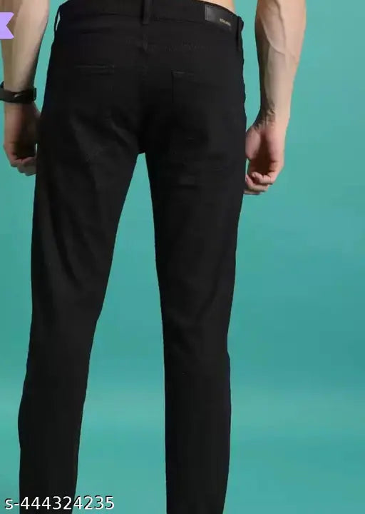 Stretchable, trendy black cotton blend jeans for men - mid-rise, slim fit, modern look. Men's black jeans with washed pattern, available in sizes 28, 30, and 32 (inches). Made in India