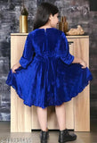 Wool three-quarter sleeve velvet dress, exquisite baby girls frock for special events, India origin