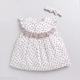 White cotton polka dot frock with hairband for girls aged 18-24 months or 2-3 years, made in India