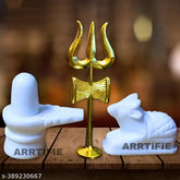 Marble Shiva Lingam with Trishul and Nandi, 6cm Indian showpiece