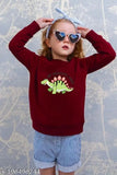Maroon fleece Dino Gal sweatshirt & hoodie for kids, cotton long sleeve with solid pattern - comfortable and durable children's wear from India (ages 2-3, 3-4, 4-5, 5-6, 6-7, 7-8 years)