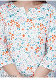 Trendy rayon printed nightwear set, includes comfortable top and pyjamas for ladies, 3/4 sleeve V-neck design, slip-on fit, rayon material, suitable for home wear or loungewear, machine washable