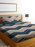 Rare Bird Beige 300 TC zigzag fitted bedsheet - cotton blend, geometric pattern, stylish home textiles