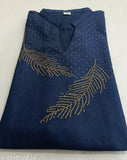 Blue wool embroidery three-quarter sleeve kurti, solid pattern, M-4XL sizes, latest Indian design