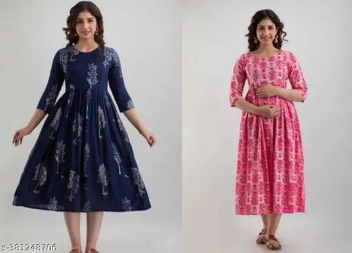Pink rayon anarkali blouse with stitched details, Indian print combo for M, L, XL, XXL