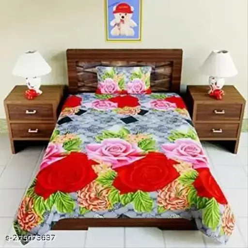 Soft cotton 3D printed microfiber flat sheets set (2), floral pattern, adult-friendly, skin-friendly, long-lasting, country of origin: India