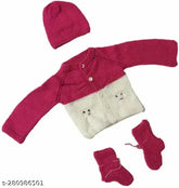 Handmade wool sweater set with cap for newborn babies, solid design in natural wool