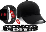 Solid cotton baseball cap pack of 3, includes King bracelet and LED band for men's and boys' stylish lifestyle