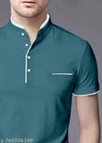 Teal cotton blend solid Henley tee (S, XL, L, M, XXL) - Perfect for a polished look, India-made fashion essential