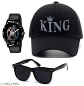 Trending Avengers logo print watch, PU for men & boys, plus black baseball cap & sunglasses combo - Self-designed cotton accessories set, Indian origin