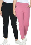Black & pink solid cotton blend jeggings by PRIYA POINT for women, available in sizes 26-40