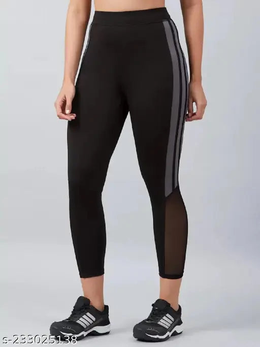 Striped net Lycra track pant for women - gymwear classic look, size 24-44 (India origin)