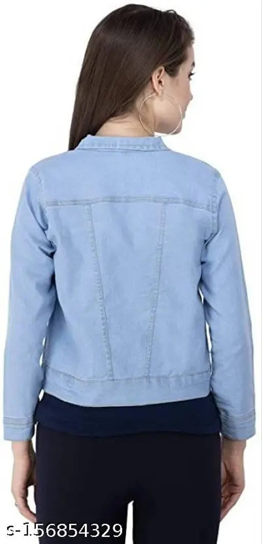 Light blue denim jacket MHR Fashion, solid pattern for teens, long sleeves, Indian origin