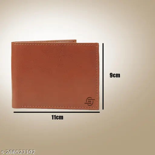 Tan leather men's fashion wallet, ENAYA brand, 2 compartments, free size (L: 22cm, W: 18cm)