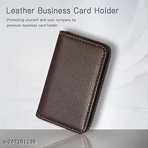 Black and Brown PU Leather Business Card Holder Duo, textured design, holds 20-25 cards, made in India