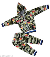 Wool kids winter hoody jacket & pyjama, printed net pattern for cold nights, 0-3M, 3-6M - made in India