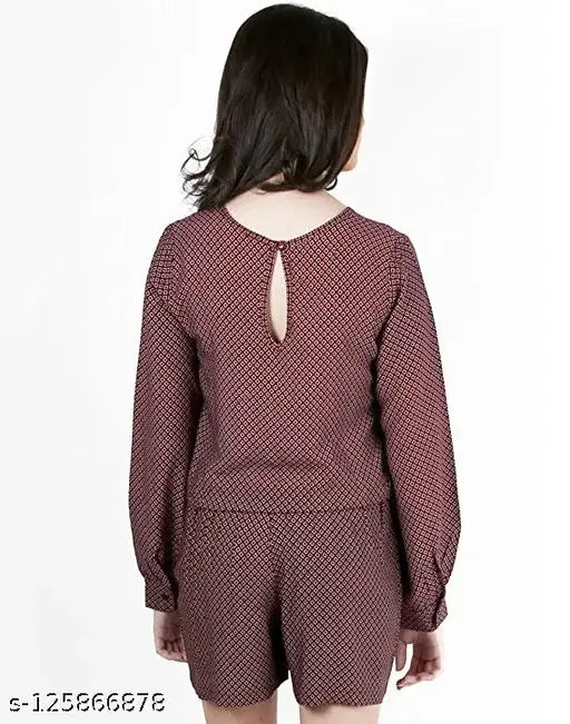 Maroon printed rayon jumpsuit, long sleeves by Magnetic Designs for casual wear
