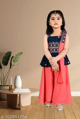 Multicolor Pack Elegant Flow Kurta Palazzo Set for girls, embroidered A-line top with palazzos and dupatta, suitable for parties or celebrations. Color may vary slightly from image shown. Sizes: 1-2Y, 2-3Y, etc., up to 14-15Y. Indian origin