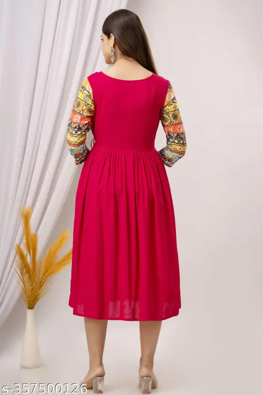 Rayon three-quarter sleeve Anarkali kurti, printed combo in festive trend, India-made fashion for women