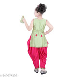 Dupion silk patiala and kurta set for kids girls, checkered design with intricate zari work, suitable for all seasons
