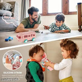 Blue Tritan Bus-Shaped Water Bottle for Kids - Leakproof, BPA-Free, Peach Color, Portable Design with Straw and Sipper, 500ml, India Origin