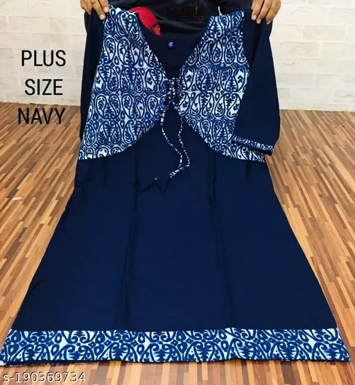 Plus size rayon slub kurta with attached jacket, Indian-origin fashion for women over 48in bust