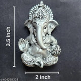 Silver plated antique Mukut Ganesha home decor item, versatile for gifting, car dashboards, and celebrations. Handcrafted poly resin Ganesh idol (3.5 x 2 x 1.5 inches)
