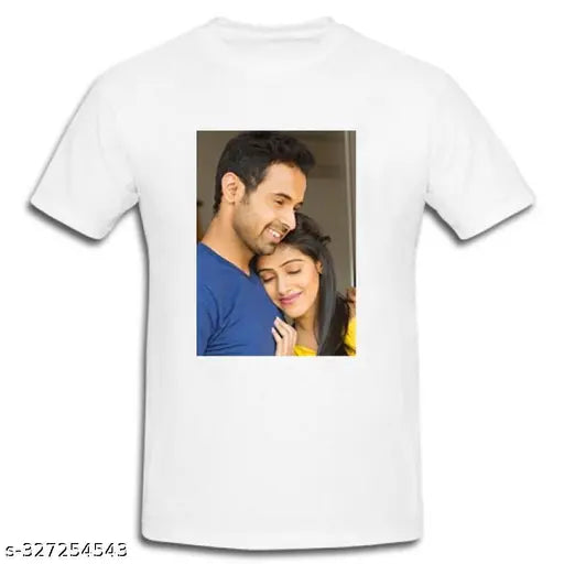 White cotton-blend half sleeve round neck t-shirt for men, printed art design - perfect for gifting