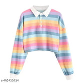Striped Lycra long sleeve crop top, classic trendy designer women's tunic from India