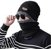 Green woolen men's beanie with neck warmer (black), perfect winter accessory for outdoor activities