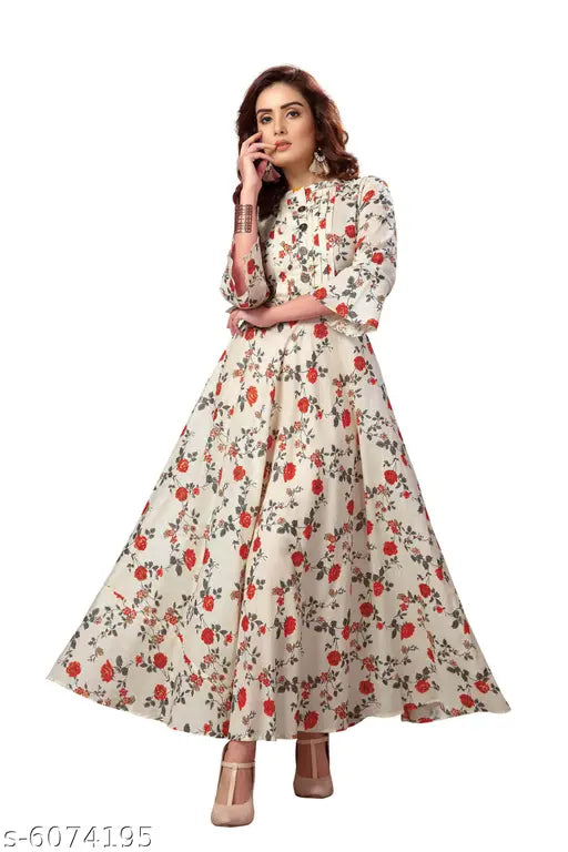 Rayon Anarkali Kurta, print combo, 3/4 sleeves, perfect for party wear